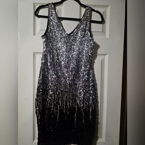 Elegant Silver and Black Sequin Mini Dress